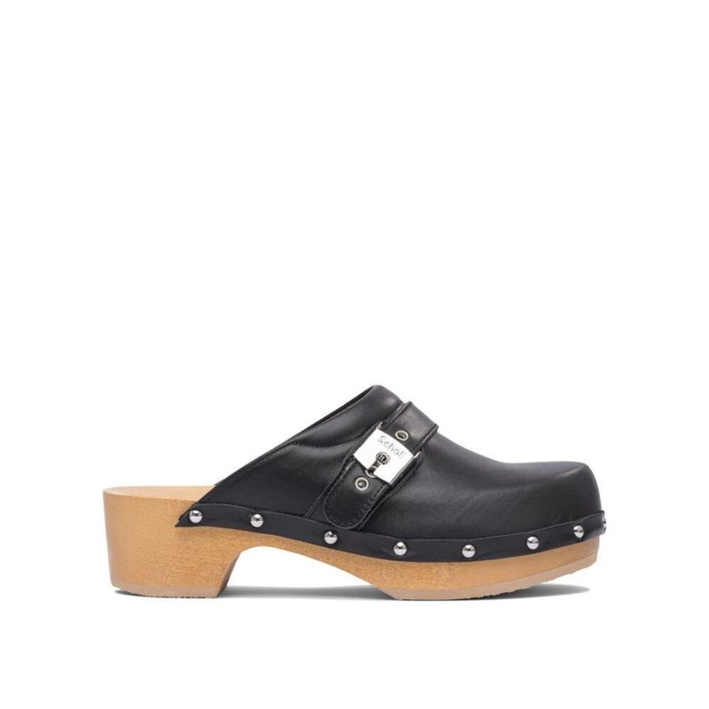 SCHOLL Women's Clogs with Buckle Detail and Wooden Sole Women BLACK Pumps